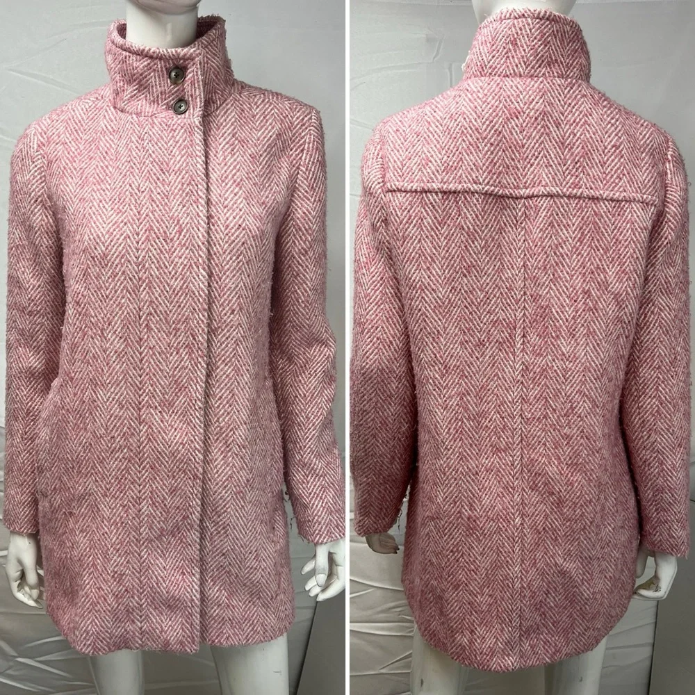 J. Crew Women’s 4 Pink Herringbone Tweed Chevron City Coat Jacket - Picture 11 of 13